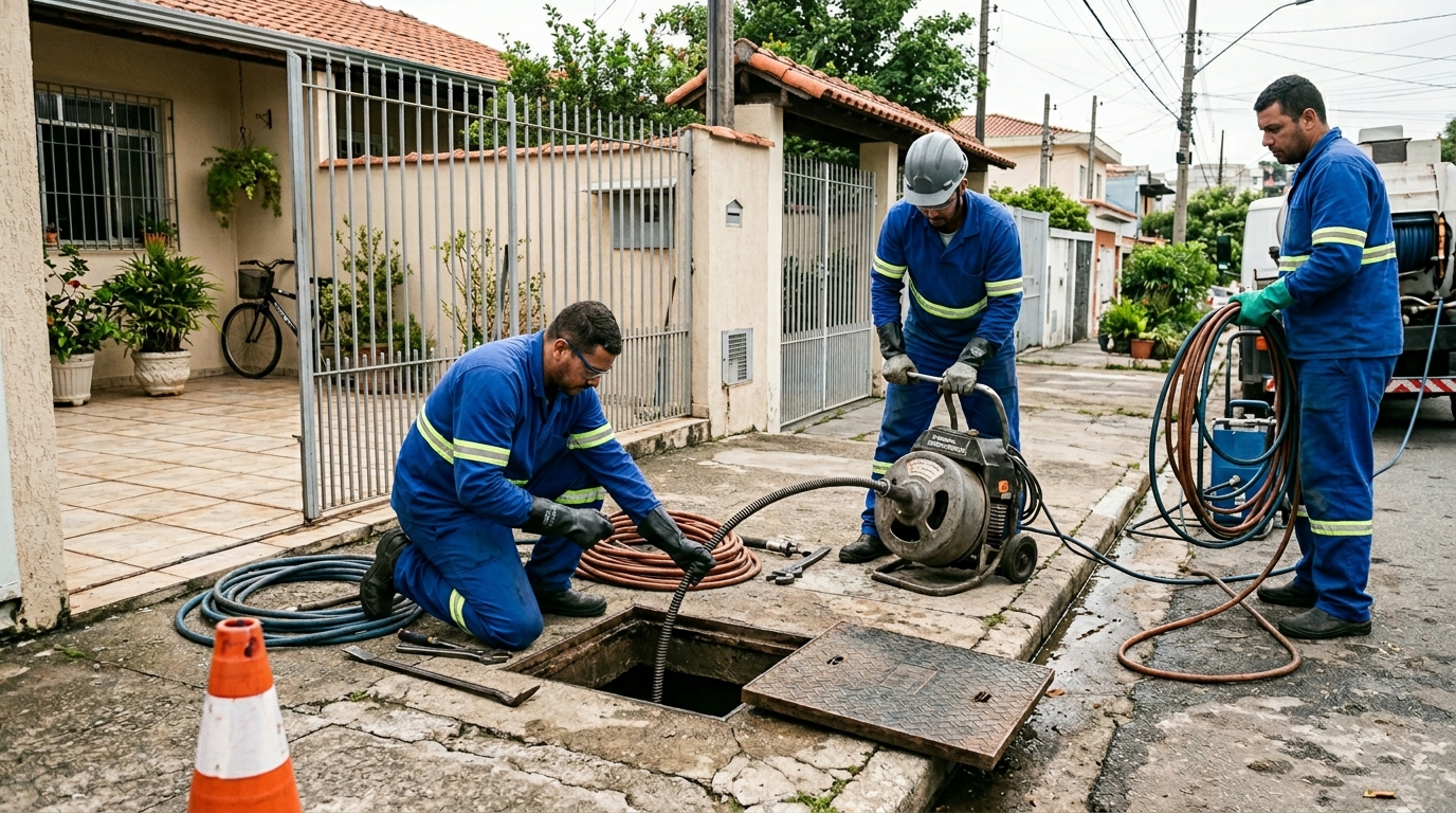 Equipe de desentupimento de esgoto em Piracicaba-SP